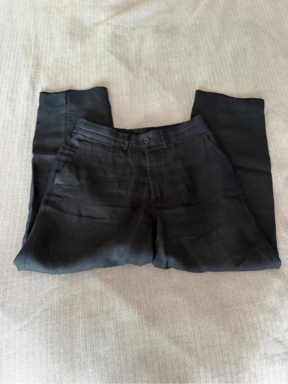 Massimo Dutti Black Linen-Blend Trousers